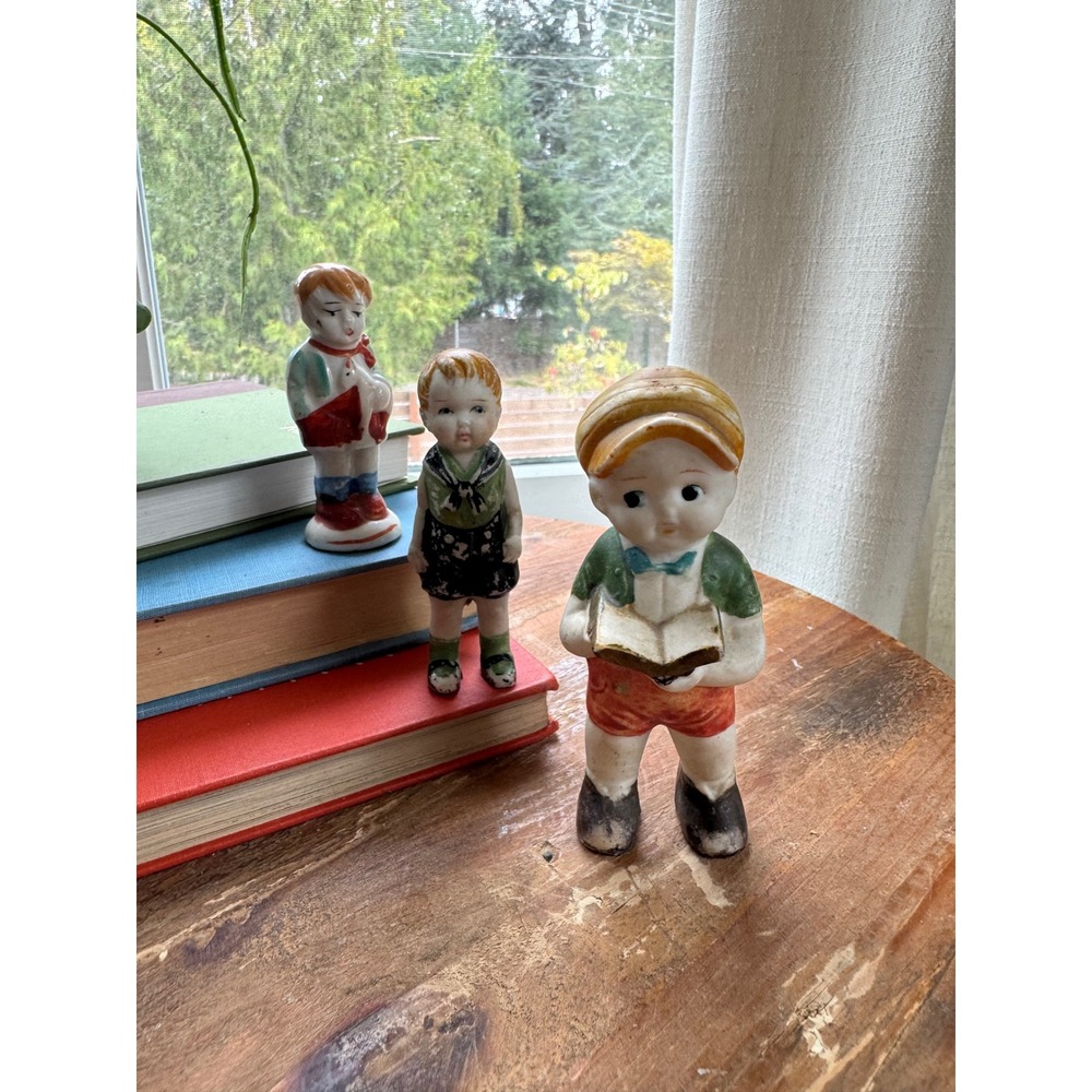 Vintage Bisque Porcelain Boy Figurines Lot of 3 Made in Japan Penny Dolls